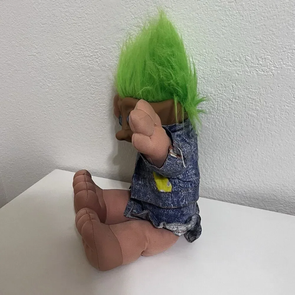 Vintage Ace Novelty Treasure Troll Tot Green Heart Wishstone Large Doll 14